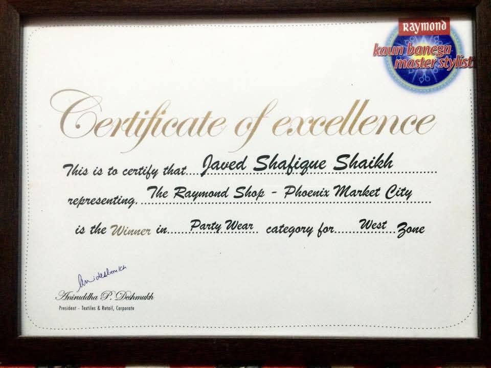 Raymond Certificate of Excellence